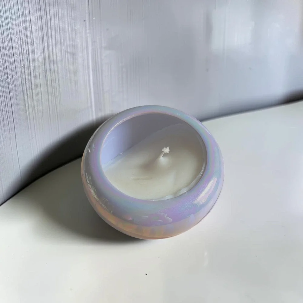 Pier 1 Iridescent Purple Ceramic Bowl Candle Vintage Lavender Luster New